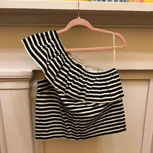 Jcrew M navy stripped one shoulder ruffle top. Like new.